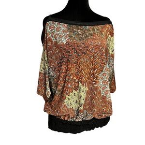 Women's PERSEPTION CONCEPT Orange Blue Paisley Blouse M